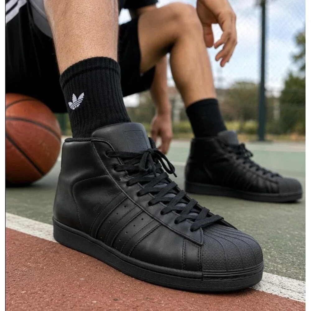 Adidas Pro Model Triple Black High Top Sneaker Men 14 Leather Casual S85957 2016